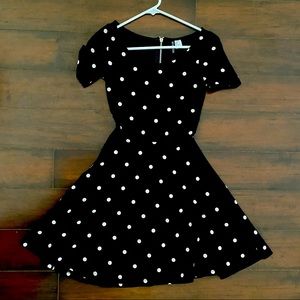 Divided Black with White Dots Short Sleeve Dress